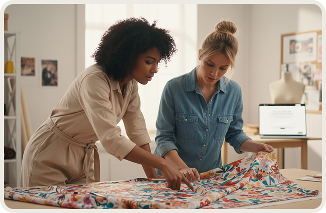 Team collaborating on product designs